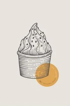 Graphically hand-drawn ice cream in a paper cup. 스톡 일러스트