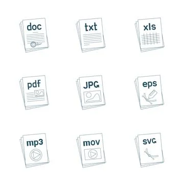 Graphics and text file extension icons set Illustrazione stock