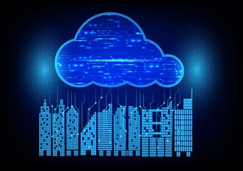 Graphics building of a city with cloud concept data transfer cloud Stock Illustration
