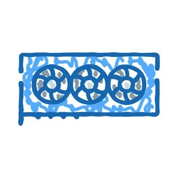Graphics card cooler doodle drawing a modern gpu icon Stock Illustration