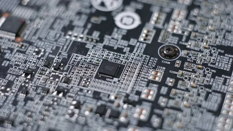 Graphics card GPU circuit board, capacitors and fuses, microchip and transist Stock Footage 170615050