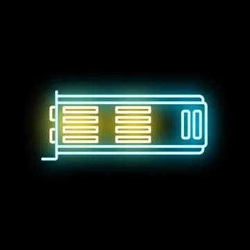 Graphics card icon glowing with neon light Stock Illustration