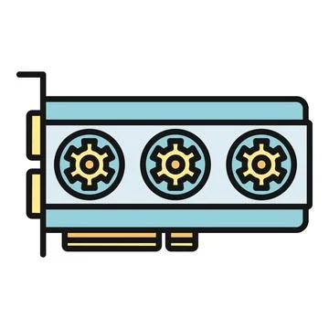 Graphics card icon showing cooling fans and connection ports Stock Illustration