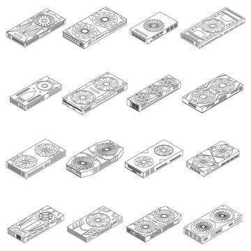 Graphics card icons set vector outline Illustrazione stock