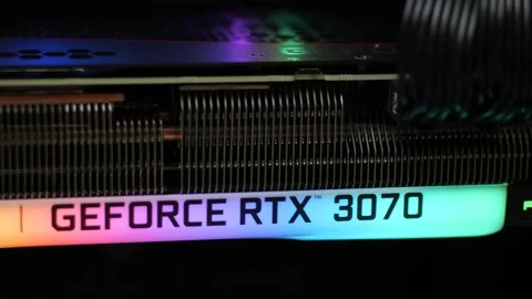 Graphics card inside a PC, Nvidia RTX 3070 EVGA Video stock 154184333