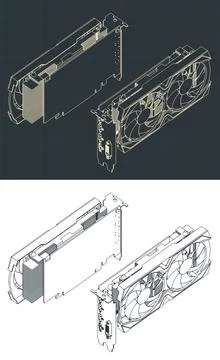 Graphics card isometric blueprints Stock Illustration