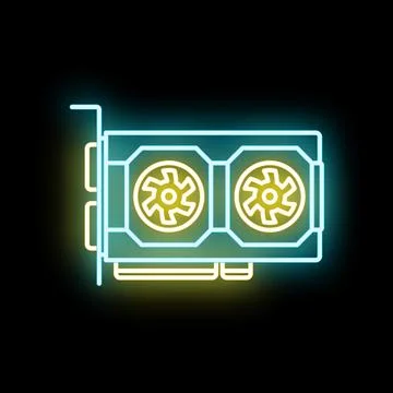 Graphics card line icon glowing neon light Stock Illustration