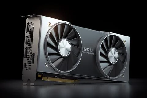 Graphics card. Modern gaming  GPU graphics processing unit on black. Stockillustratie