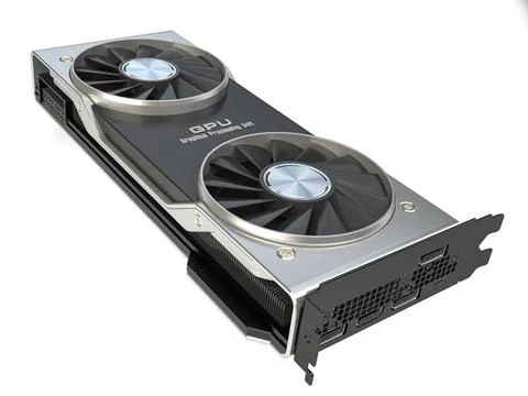 Graphics card. Modern gaming GPU graphics processing unit isolated on whit... Stock Photos
