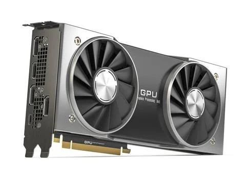 Graphics card. Modern gaming GPU graphics processing unit isolated on whit... Stock Photos