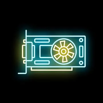 Graphics card processing with glowing neon effect Stock Illustration