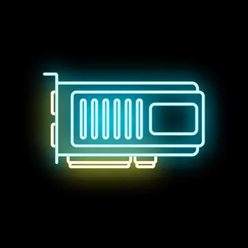 Graphics card processing unit neon glowing hardware icon イラスト素材