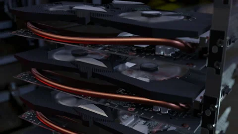 Graphics cards for Rendering and Mining of cryptocurrencies Stock Footage 144057013