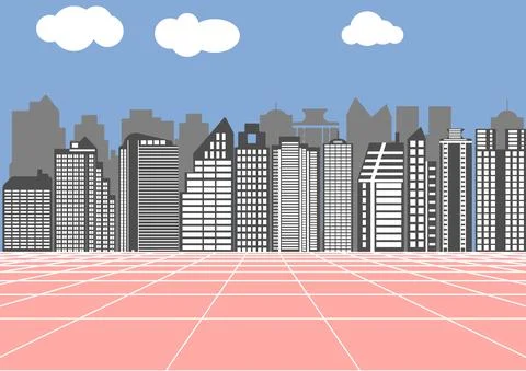 Graphics design drawing building tower with cloud and sky landscape Ilustración de archivo