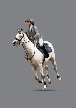 Graphics design drawing polygon style horse racing woman Stock Illustration