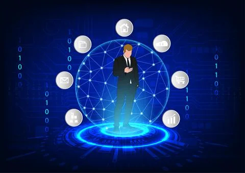 Graphics design the man use mobile technology Illustrazione stock