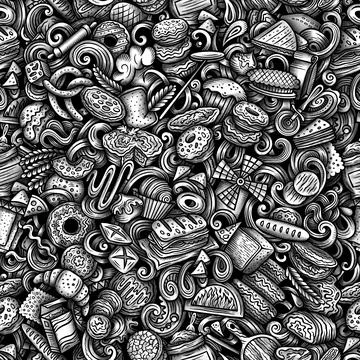 Graphics doodle bakery seamless pattern Illustrazione stock