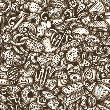 Graphics doodle bakery seamless pattern Illustrazione stock