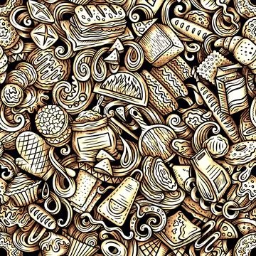 Graphics doodle bakery seamless pattern Illustrazione stock