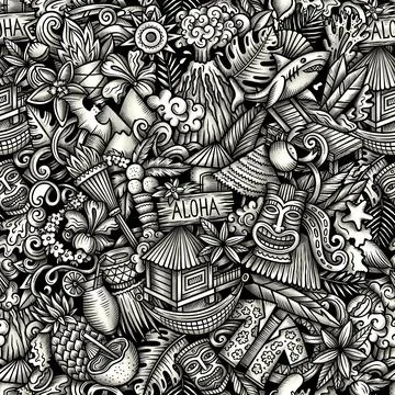 Graphics doodle Hawaii seamless pattern Stock Illustration