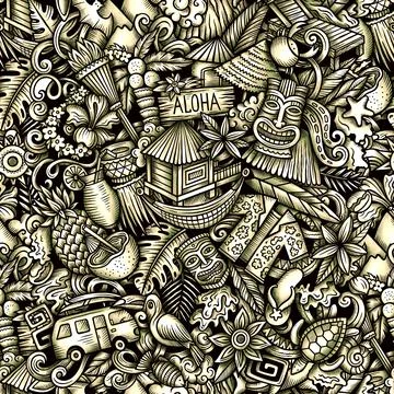 Graphics doodle Hawaii seamless pattern Stock Illustration