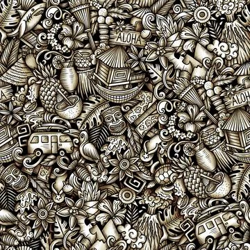 Graphics doodle Hawaii seamless pattern Stock Illustration