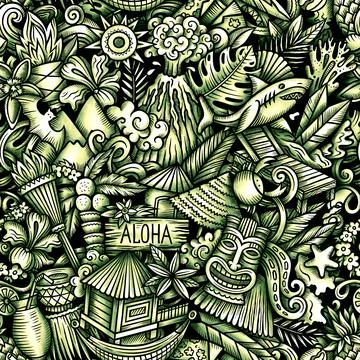 Graphics doodle Hawaii seamless pattern Stock Illustration