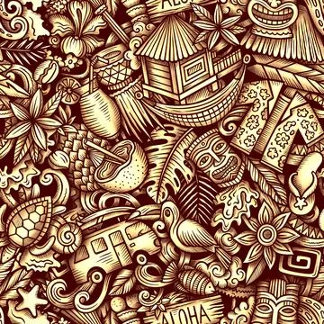 Graphics doodle Hawaii seamless pattern Stock Illustration
