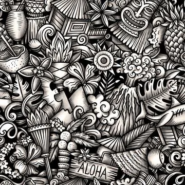 Graphics doodle Hawaii seamless pattern 스톡 일러스트
