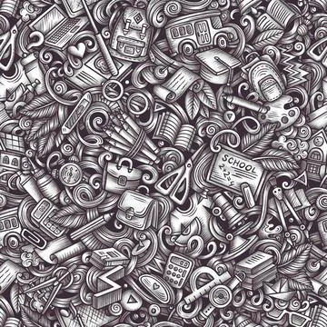 Graphics doodle School seamless pattern Illustrazione stock