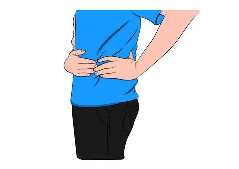 Graphics Drawing Abdominal pain on the left - Male Anatomy Left Side Stock Illustration