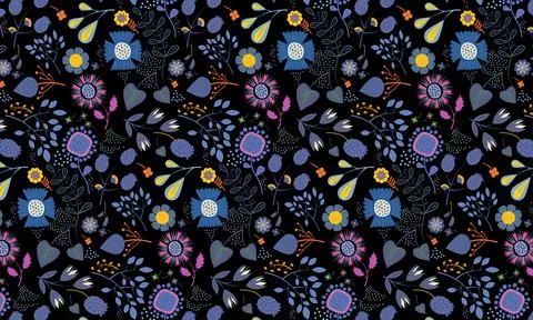 Graphics, flowers and leaves pattern Illustrazione stock