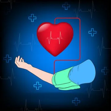 Graphics image arm and heart concept Pressure measurement Illustrazione stock