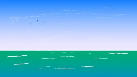 Graphics Image Blue ocean, clear sky, dotted with fluffy white clouds Stock Illustration