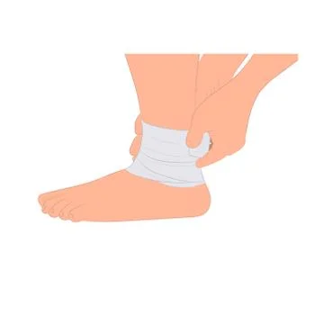 Graphics image hand of man holding applying compression bandage onto ankle Stock Illustration