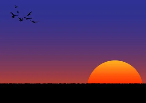 Graphics image sunset or sunrise with orange and blue of sky Illustrazione stock