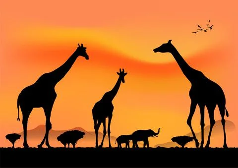 Graphics landscape view giraffe at the forest Stock-Illustration