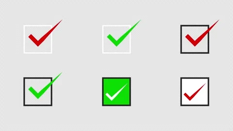A graphics pack featuring various red and green checkmarks inside square frames Video stock 341547001