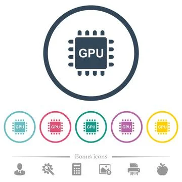 Graphics processing unit flat color icons in round outlines Stock Illustration