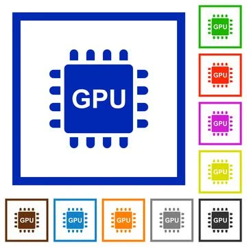 Graphics processing unit flat framed icons Stock Illustration