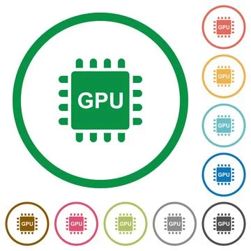 Graphics processing unit flat icons with outlines Stock Illustration