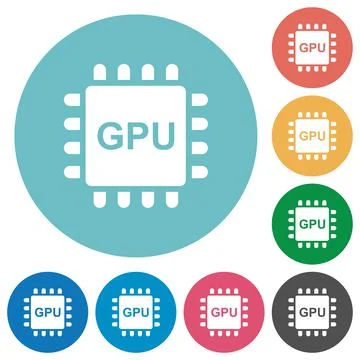 Graphics processing unit flat round icons Stock Illustration