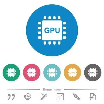 Graphics processing unit flat round icons Stock Illustration