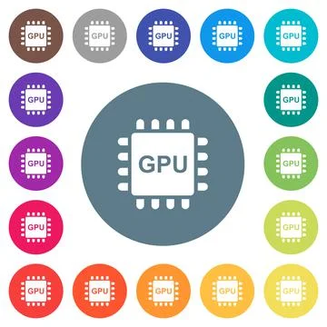 Graphics processing unit flat white icons on round color backgrounds Stock Illustration