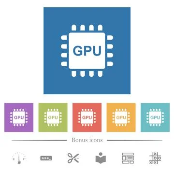 Graphics processing unit flat white icons in square backgrounds Stock-Illustration