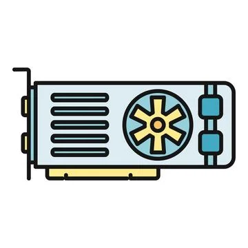 Graphics processing unit hardware component icon line drawing Stock Illustration