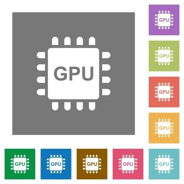 Graphics processing unit square flat icons Stock Illustration