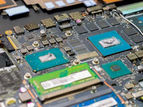 Graphics processor and CPU on the motherboard of a laptop computer 写真素材