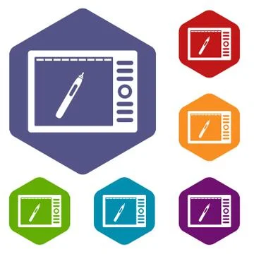 Graphics tablet icons set hexagon Stock Illustration
