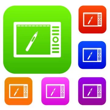 Graphics tablet set color collection Stock Illustration